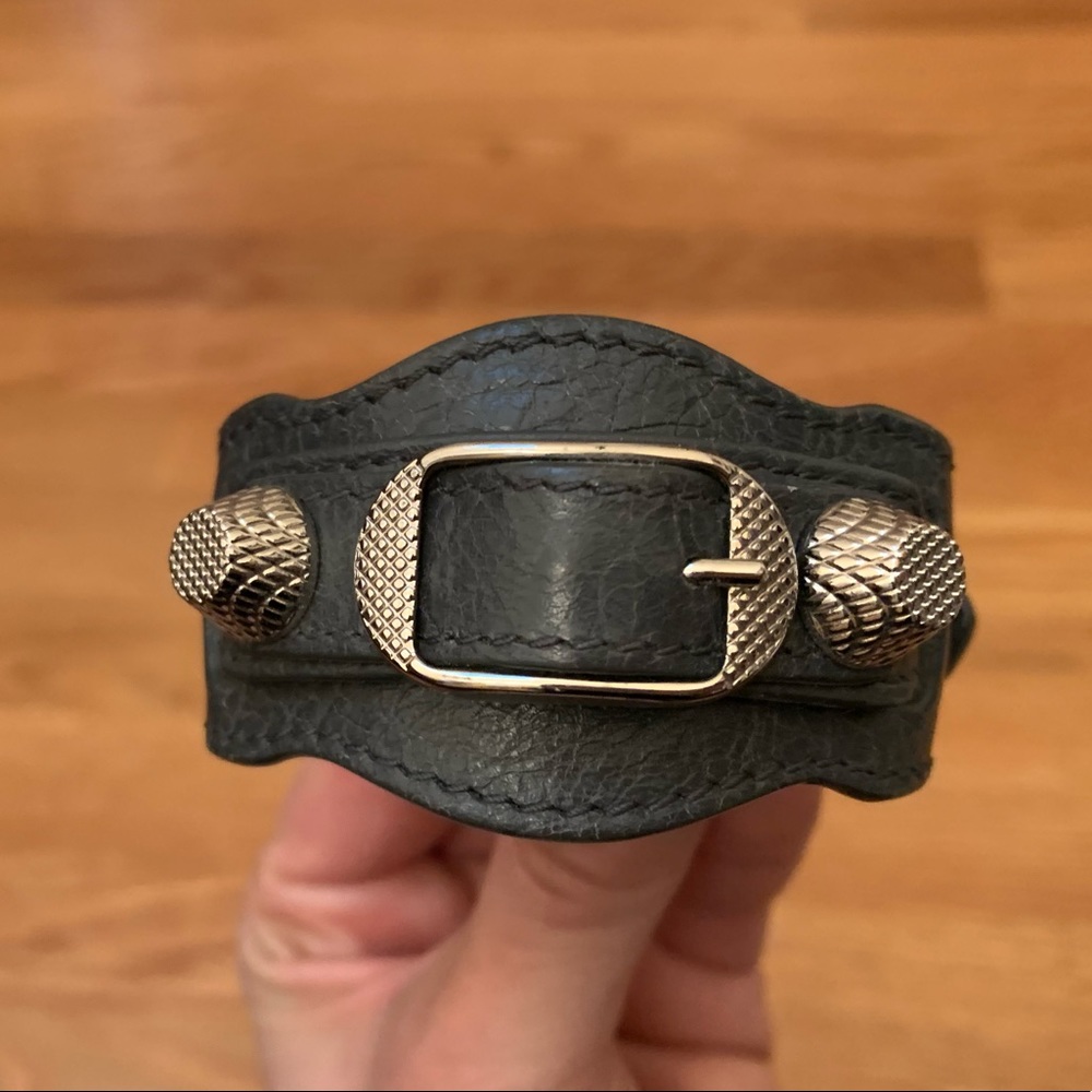Balenciaga gray arena wide leather cuff bracelet